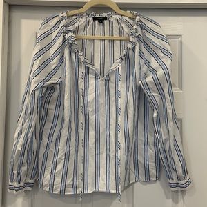 J Crew M blue striped shirt with tie top